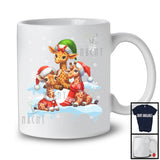 Three Santa Elf Giraffes On Snow; Adorable Christmas Snowing Giraffe Lover; Family Group T-Shirt