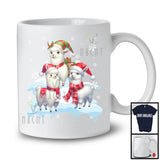 Three Santa Elf Llamas On Snow; Adorable Christmas Snowing Llama Lover; Family Group T-Shirt