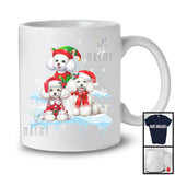 Three Santa Elf Poodles On Snow; Adorable Christmas Snowing Dog; Family X-mas Group T-Shirt