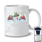 Three Santa Elf Reindeer Motorbike Snowing; Awesome Christmas Snowman; Rider Family T-Shirt