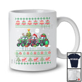 Three Santa Elf Reindeer Tractor; Cheerful Christmas Tree Sweater Snow; Family Group T-Shirt