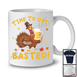 Time To Get Basted; Amazing Thanksgiving Turkey Drinking Beer; Fall Leaf Drinking Drunker T-Shirt