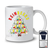 Reinbeers; Humorous Christmas Tree Beer Glasses Reindeer Snowing; Drinking Drunker Group T-Shirt