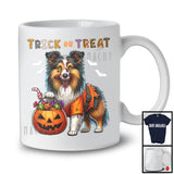 Trick Or Treat, Horror Halloween Witch Zombie Sheltie With Pumpkin Candy, Family Group T-Shirt
