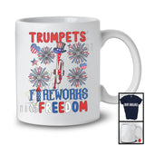 Trumpets Fireworks And Freedom, Proud 4th Of July American Flag Musical Instruments, Patriotic T-Shirt