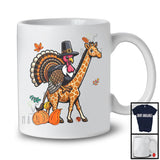 Turkey Riding Giraffe, Wonderful Thanksgiving Turkey Giraffe Fall Leaves, Animal Lover Family T-Shirt