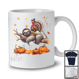 Turkey Riding Sloth, Lovely Thanksgiving Fall Leaves Pumpkins Sloth, Wild Animal Lover T-Shirt