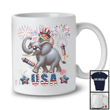 USA, Awesome 4th Of July Bearded Dragon Riding Elephant, American Flag Fireworks Animal T-Shirt