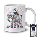 USA, Awesome 4th Of July Eagle Riding Elephant, American Flag Fireworks Eagle Animal Lover T-Shirt