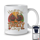 Vintage Retro Happy Turkey Day, Lovely Thanksgiving Couple Turkeys Pumpkin, Fall Leaves T-Shirt