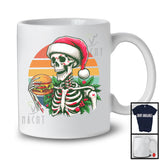 Vintage Retro Santa Skeleton With Hamburger; Sarcastic Christmas Food; X-mas Eating Team T-Shirt