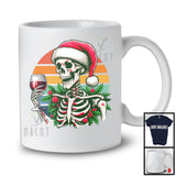 Vintage Retro Santa Skeleton With Wine Glass; Sarcastic Christmas X-mas Drinking Drunker T-Shirt