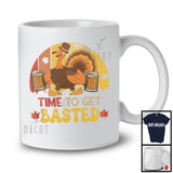 Vintage Retro Time To Get Basted; Cheerful Thanksgiving Turkey Drinking Beer; Drunker T-Shirt