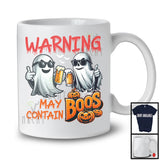 Warning May Contain Boos, Scary Halloween Costume Boo Ghost Drinking Beer, Drunker Group T-Shirt