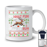 What Fun It Is To Run; Fantastic Christmas Sweater Santa Reindeer; X-mas Lights Running Runner T-Shirt