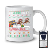 Where My School Bus At; Sarcastic Christmas Sweater Santa Reindeer School Bus; Snow Family T-Shirt