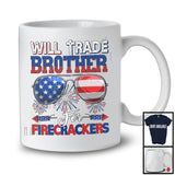 Will Trade Brother For Firecrackers, Cheerful 4th Of July American Flag Sunglasses, Patriotic Family T-Shirt