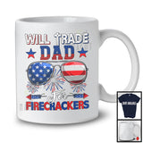Will Trade Dad For Firecrackers, Cheerful 4th Of July American Flag Sunglasses, Patriotic Family T-Shirt
