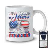 Will Trade Mom For Firecrackers, Cheerful 4th Of July American Flag Sunglasses, Patriotic Family T-Shirt