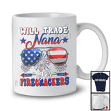 Will Trade Nana For Firecrackers, Cheerful 4th Of July American Flag Sunglasses, Patriotic Family T-Shirt