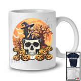 Witch Drinking Coffee In Skull, Scary Halloween Witch Skull, Coffee Lover Carved Pumpkins T-Shirt