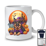 Witch German Shepherd With Pumpkins Moon, Happy Halloween Costume, Matching Family Group T-Shirt