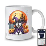 Witch Husky With Pumpkins Moon, Happy Halloween Costume, Matching Family Group T-Shirt