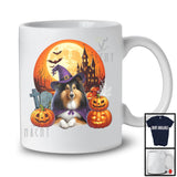 Witch Shetland Sheepdog With Pumpkins Moon, Happy Halloween Costume, Matching Family Group T-Shirt