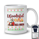 Wonderful Time For Milk And Cookies; Cheerful Christmas Sweater Plaid Santa Cookies; Family T-Shirt