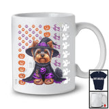 Yorkshire Terrier Witch On American Flag, Adorable Halloween Pumpkin Paws, Patriotic Group T-Shirt