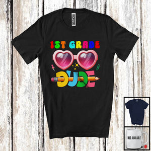 MacnyStore - 1st Grade Dude; Adorable Back To School First Day Pink Sunglasses; Girls Students Teacher T-Shirt