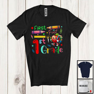 MacnyStore - 1st Grade; Colorful Back To School Lovely Crayon Pencil; Matching Students Teacher Group T-Shirt