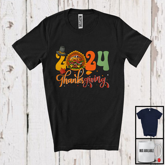 MacnyStore - 2024 Thanksgiving; Humorous Thanksgiving Hamburger Turkey; Food Lover Dinner Family Group T-Shirt