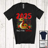 MacnyStore - 2025 Year Of The Snake; Adorable Happy Lunar New Year Snake; Flowers Family Group T-Shirt