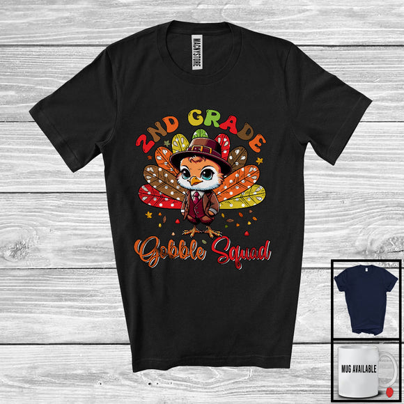 MacnyStore - 2nd Grade Gobble Squad; Lovely Thanksgiving Turkey Fall Leaves; Proud Teacher Students Group T-Shirt