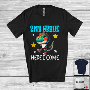 MacnyStore - 2nd Grade Here I Come; Colorful Back To School T-Rex Dinosaurs; Boys Students Group T-Shirt