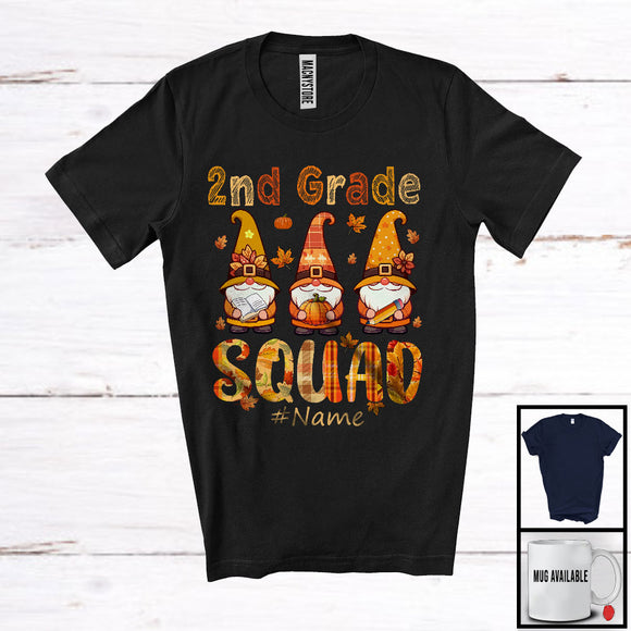 MacnyStore - 2nd Grade Squad; Lovely Thanksgiving Plaid Three Gnomes Gnomies; Fall Leaves Teacher Group T-Shirt