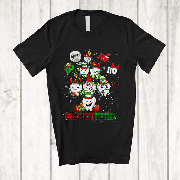 MacnyStore - 3Ho Dentistree; Fantastic Christmas Tree Lights Plaid Tooth Teeth; Dental Assistant Dentist Group T-Shirt