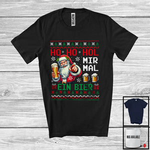 MacnyStore - 3Ho Mir Mal Ein Bier; Cheerful Christmas Sweater Santa Drinking Beer; Germany Drunker Snow T-Shirt