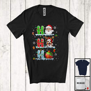 MacnyStore - 3Ho; Adorable Christmas Ornaments Santa Santa Australian Shepherd; Snowing X-mas Family Group T-Shirt