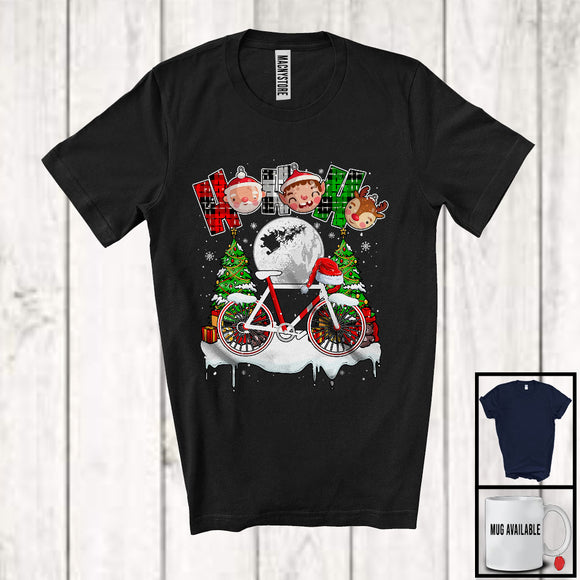 MacnyStore - 3Ho; Amazing Christmas Plaid Santa Driving Bicycle; X-mas Moon Tree Snowing T-Shirt