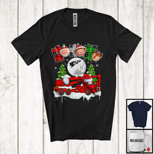 MacnyStore - 3Ho; Amazing Christmas Plaid Santa Driving Crane Truck Driver; X-mas Moon Tree Snowing T-Shirt