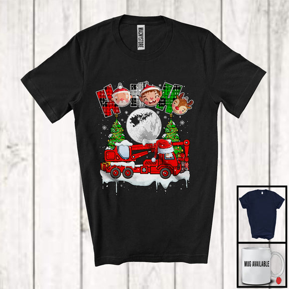 MacnyStore - 3Ho; Amazing Christmas Plaid Santa Driving Crane Truck Driver; X-mas Moon Tree Snowing T-Shirt