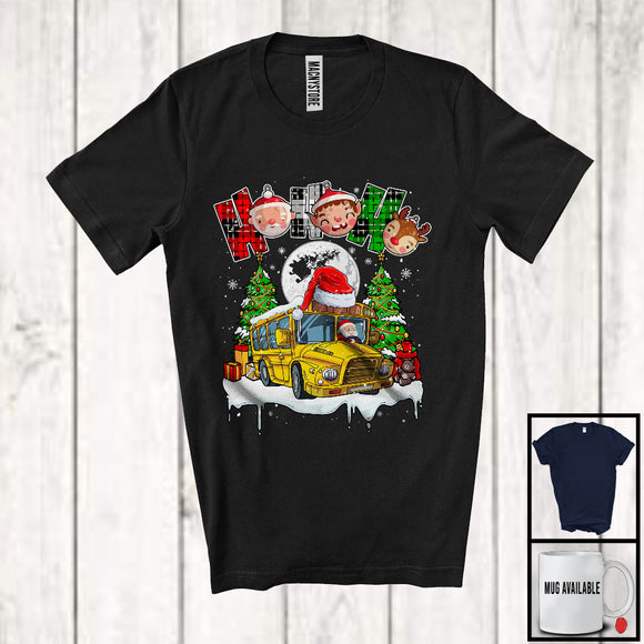 MacnyStore - 3Ho; Amazing Christmas Plaid Santa Driving School Bus Driver; X-mas Moon Tree Snowing T-Shirt