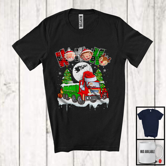 MacnyStore - 3Ho; Amazing Christmas Plaid Santa Driving Truck Driver Trucker; X-mas Moon Tree Snowing T-Shirt