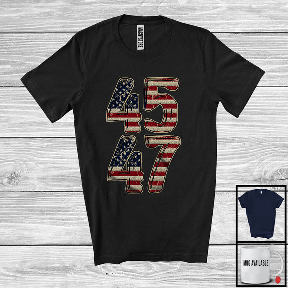 MacnyStore - 45 47 Trump 2024; Awesome Election American Flag President; Patriotic Family Group T-Shirt