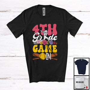 MacnyStore - 4th Grade Game On; Joyful First Day Of School Flowers Softball Player; Students Teacher T-Shirt