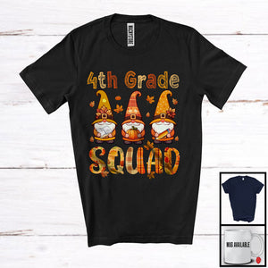 MacnyStore - 4th Grade Squad; Lovely Thanksgiving Plaid Three Gnomes Gnomies; Fall Leaves Teacher Group T-Shirt