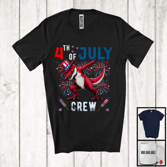 MacnyStore - 4th Of July Crew, Joyful Dabbing T-Rex American Flag Proud, Patriotic Friends Family Group T-Shirt