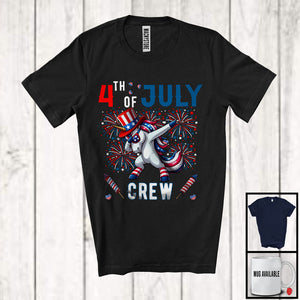 MacnyStore - 4th Of July Crew, Joyful Dabbing Unicorn American Flag Proud, Patriotic Friends Family Group T-Shirt